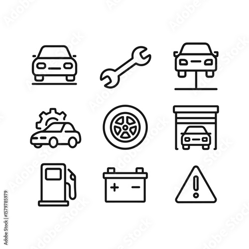 Car service vector icons collection. Outline symbols. Line design