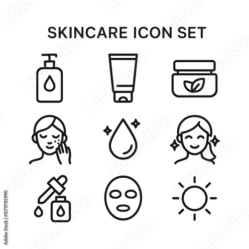 Skincare beauty icons vector set. Outline symbols. Line design