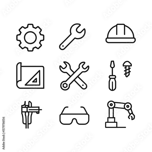 Technical engineering vector icons. Outline symbols. Line design