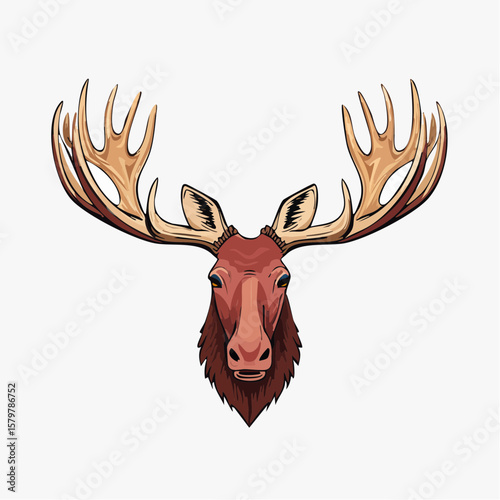monoline moose antler rack in clean line art style; wilderness-themed vector for outdoor brands and rustic design elements