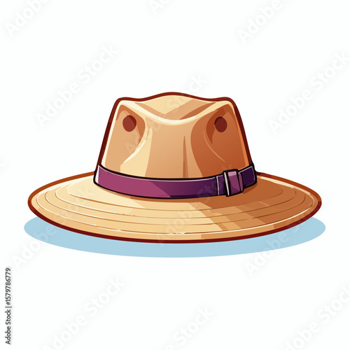 safari hat icon with wide brim and soft contour lines; minimalist vector symbol for travel and adventure themes