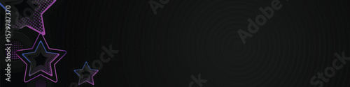 Black template horizontal cover and banner with stars gradient colorful shining light effect design