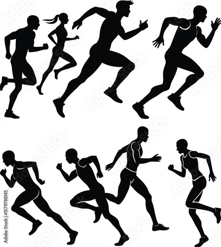 Silhouettes of Runners in Action