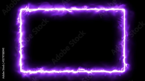 Vibrant Purple Electrical Plasma Rectangle Frame Emitting Bright Energy on Stark Black Background for Abstract High