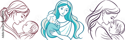 Mother and Baby Line Art Illustration