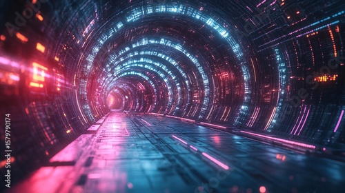 Glowing digital communication tunnels  futuristic AI network visualization