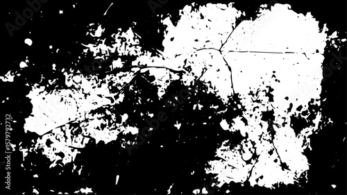 Cracked Grunge Texture, High Contrast Black and White Splatter Abstract Background