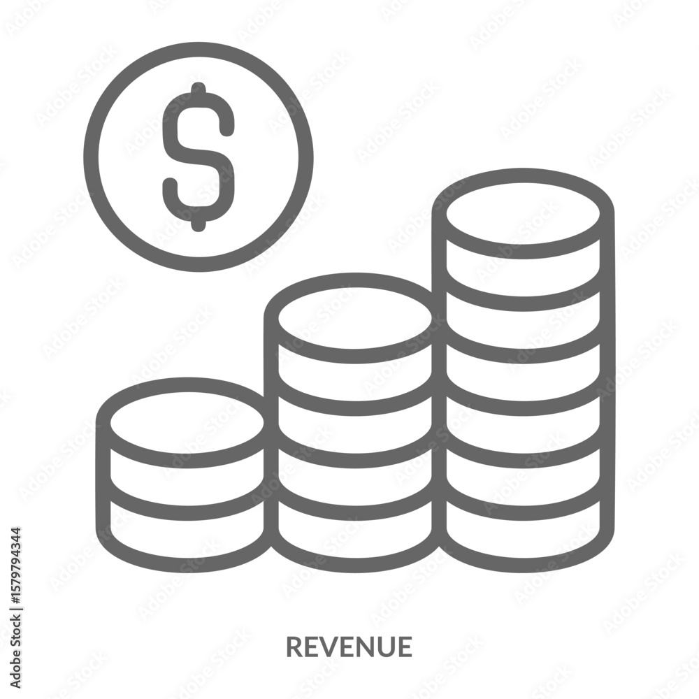 Revenue Icon Line Style. Design Vector Illustration Revenue Icon Line Style. Design Vector Illustration