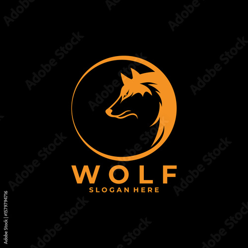 Simple wolf line art logo design vector template