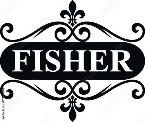 A decorative frame with the name fisher in the center