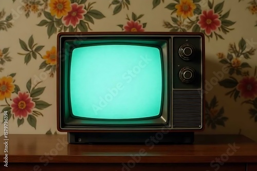 old tv with green screen