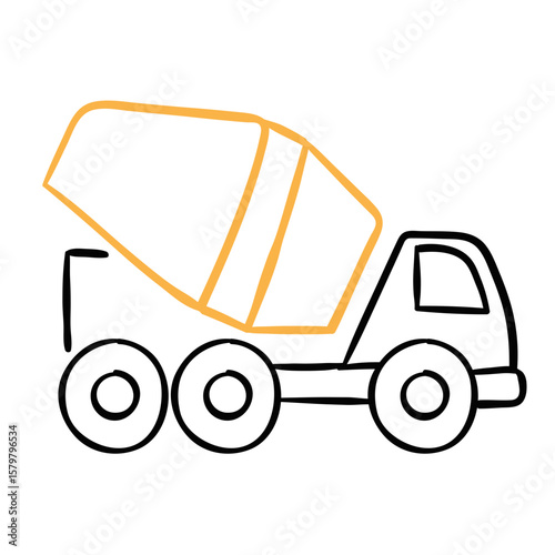 Minimalist Cement Mixer Truck Line Art Illustration