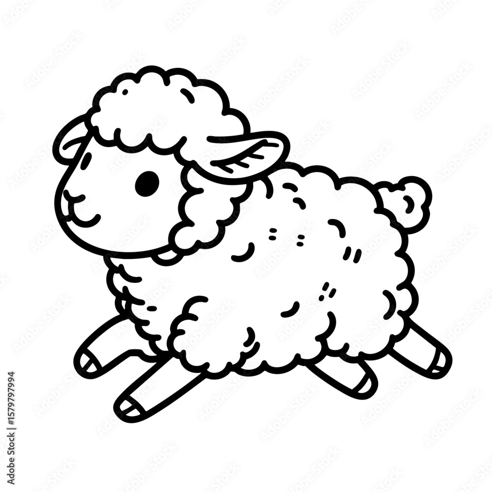 Obraz premium Cute Jumping Sheep Adorable Farm Animal Illustration