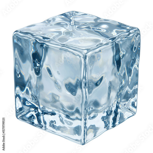 A refreshing ice cube shimmers with light on a transparent background, perfect for summer drinks or cooling concepts.