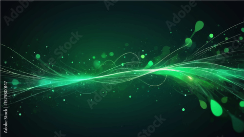 abstract Glowing green and blue abstract background with smoky texture and flowing light patterns