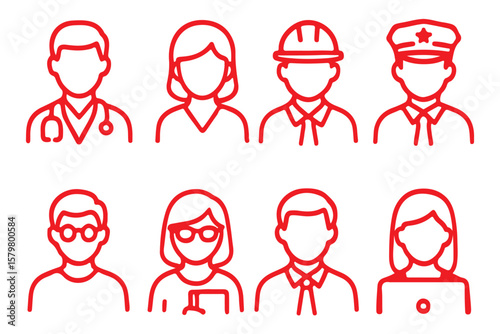 People Avatar Line Editable Icons set. Vector illustration in modern thin line style of people portraits of different ages and nationalities in a minimalist style. Isolated on white background.