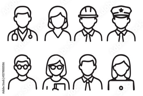 People Avatar Line Editable Icons set. Vector illustration in modern thin line style of people portraits of different ages and nationalities in a minimalist style. Isolated on white background.