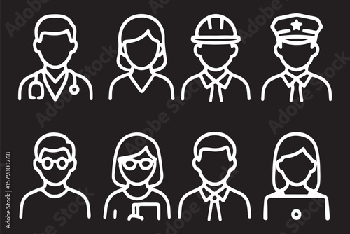 People Avatar Line Editable Icons set. Vector illustration in modern thin line style of people portraits of different ages and nationalities in a minimalist style. Isolated on white background.