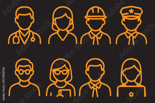 People Avatar Line Editable Icons set. Vector illustration in modern thin line style of people portraits of different ages and nationalities in a minimalist style. Isolated on white background.