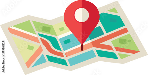 An illustration featuring a stylized map with a prominent location pin or navigation elements, often depicting a journey or destination