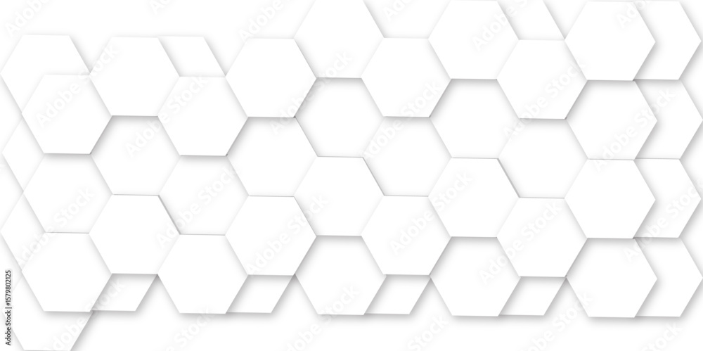 Naklejka premium modern white background featuring a geometric pattern of overlapping hexagons, and Polygonal Honeycomb Elements, Luxury Pattern and Technology-Inspired Design 