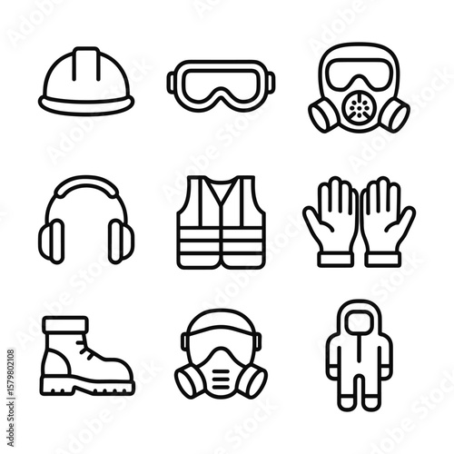 Workplace safety protection icons vector set. Outline symbols. Line design