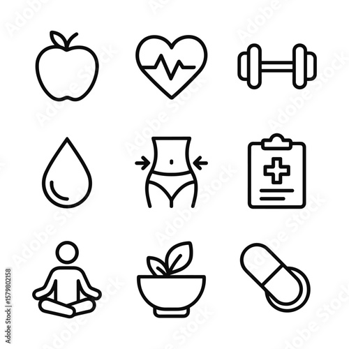 Wallpaper Mural Wellness and healthy lifestyle icons collection. Outline symbols. Line design Torontodigital.ca