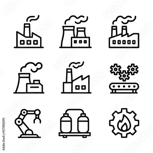 Industrial factory icon design. Outline symbols. Line design