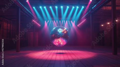 Energetic Dance Floor with Disco Ball, Colorful Lights, and Vibrant Party in concert stage