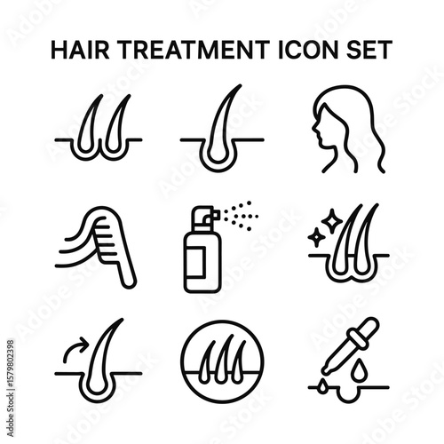 Hair styling and care icons with salon service symbols. Outline symbols. Line design
