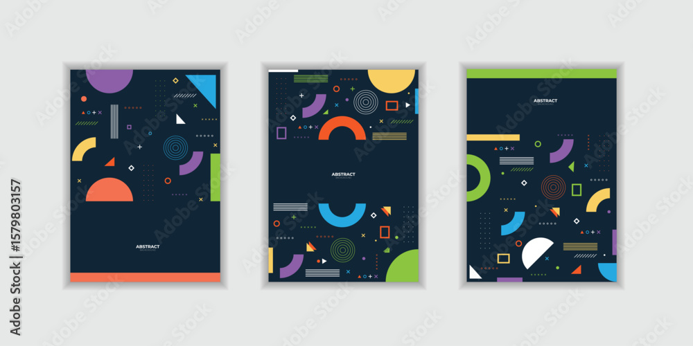 Naklejka premium Set Placard with trendy geometric design. Modern template for Covers Voucher Posters Flyers and Banners