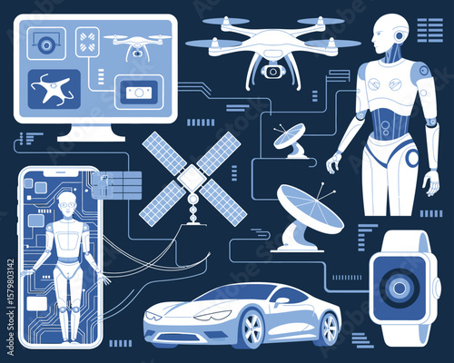 Revolutionizing Human Life: AI Robots, Smart Devices, Autonomous Cars, Drones, Satellites, and Digital Interfaces in a Seamlessly Connected Future World