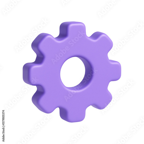 3D Purple Gear Icon Isolated for Settings, Process, and Technology UI