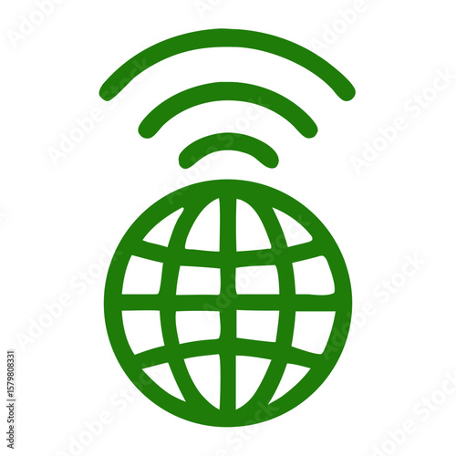 Simple Line Art Globe with Waves Internet Connection Icon Symbol