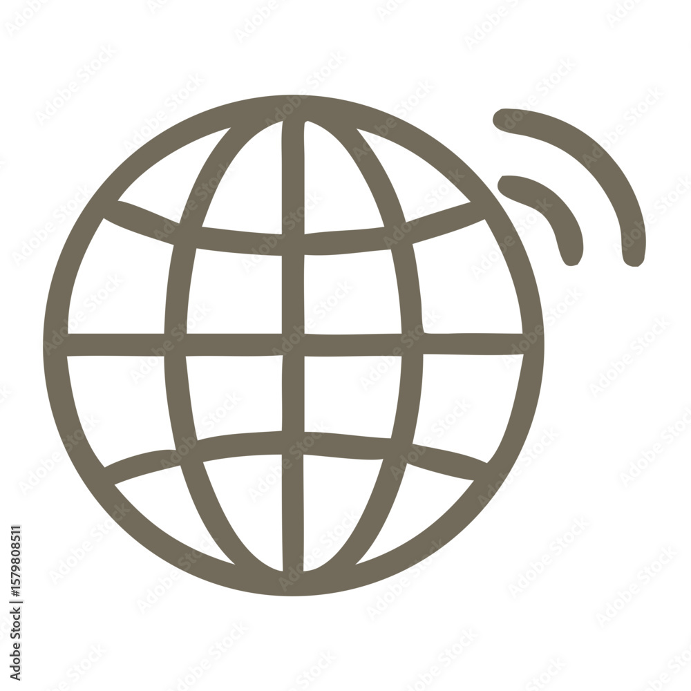 Simple Outline Globe Network Icon with Wireless Signal Communication Simple Outline Globe Network Icon with Wireless Signal Communication