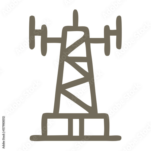 Handdrawn Outline Tower Telecommunication Antenna Signal Broadcast Transmission Icon