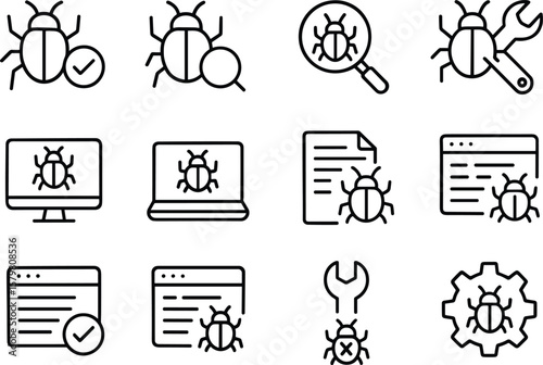 Software Bug Fixing Approved with Check Mark Icon in Outline Style for Application Development and Testing