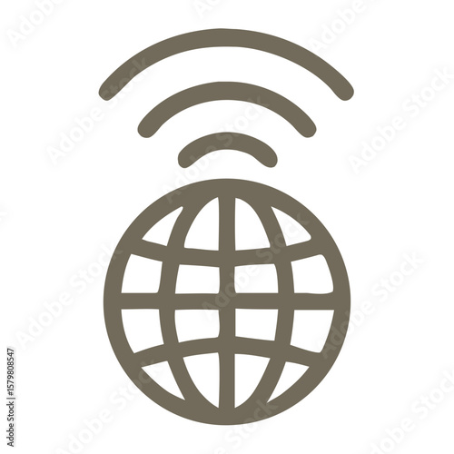 Simple Line Art Globe with Waves Internet Connection Icon Symbol