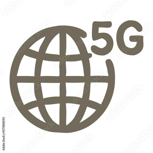 Simple Outline Global 5G Network Connection Icon Symbol Illustration