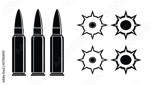 Black bullets and starbursts ammunition cartridge