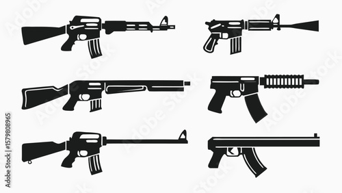 Black rifle silhouettes on white background weapon