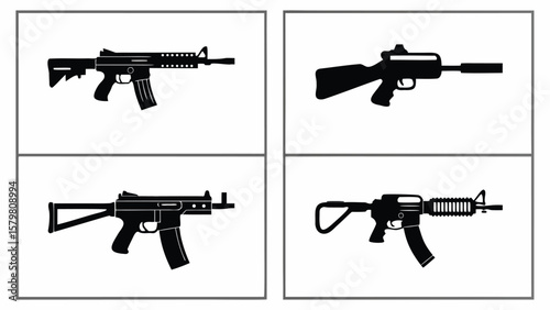 Black rifle silhouettes on white background firearm