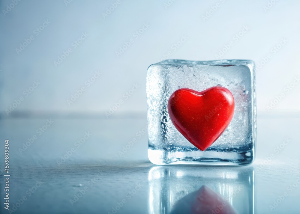 Fototapeta premium Cold ice cube sitting alone on a plain white background