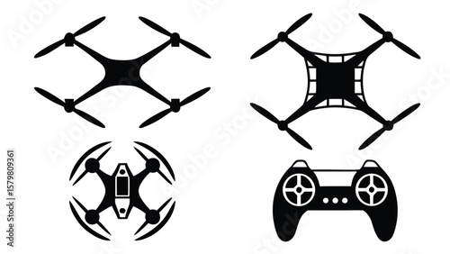 Drone and controller icons quadcopter remote control