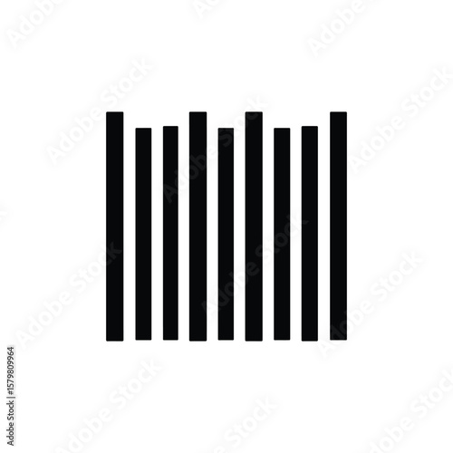 Abstract Black and White Eight Vertical Rectangles of Varying Heights on White Background