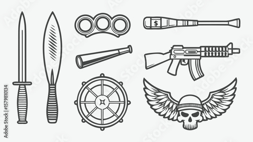 Weapons and skull illustration wings knives