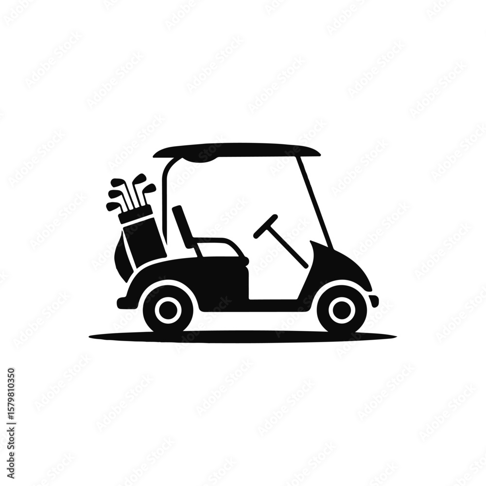 Fototapeta premium Black and White Golf Cart Icon with Bag of Clubs Design