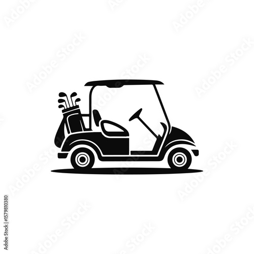 Black and White Golf Cart with Golf Bag Illustration Design