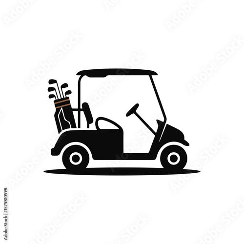 Silhouette of a Golf Cart with Golf Clubs on the Back