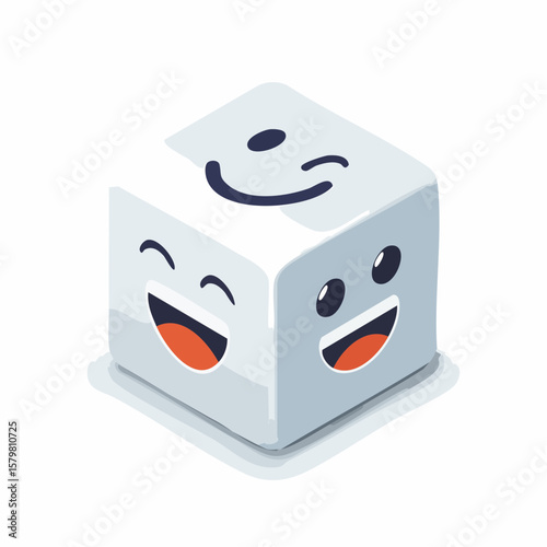 isometric winking cube emoji; playful 3d face icon with adjustable depth and geometric charm for modern digital designs